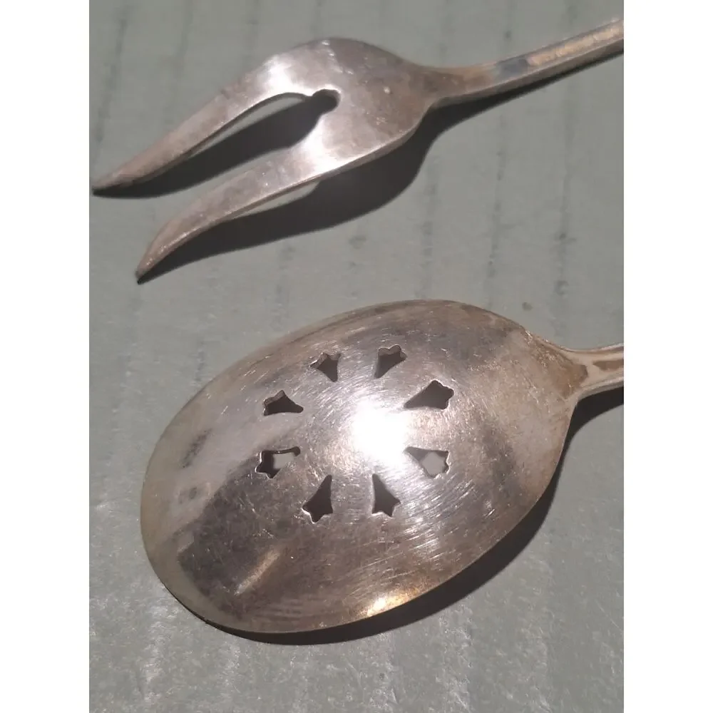 1847 Rogers Bros Adoration Silverplate Pickle Fork Pierced Serving Spoon Set